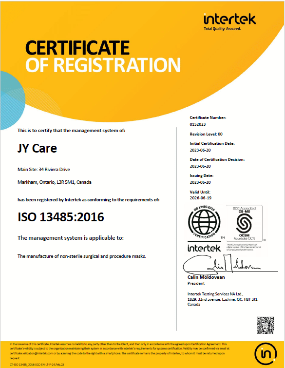 ISO 13485 certificate, JY Care